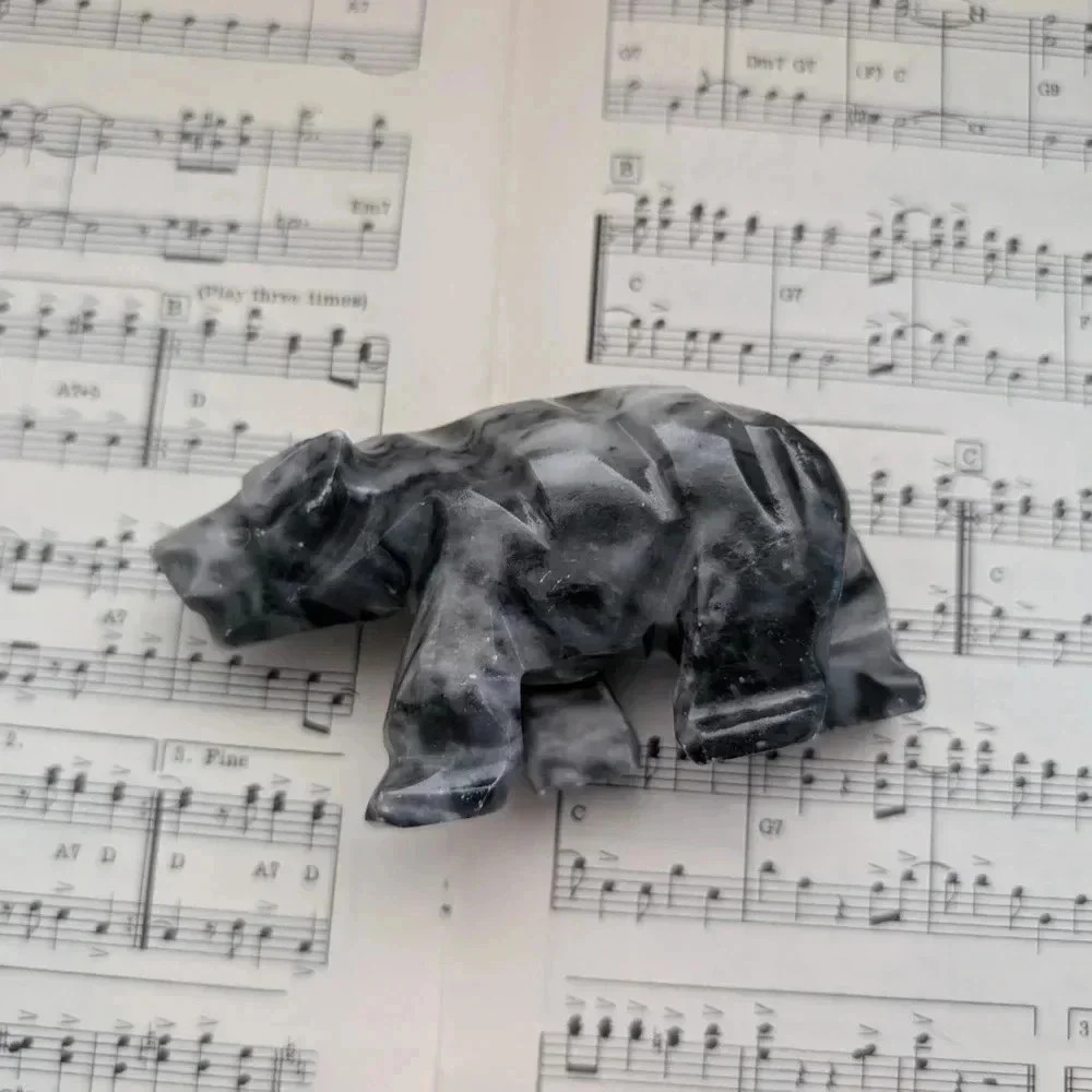 Marble Bear Sculpture - Black and White